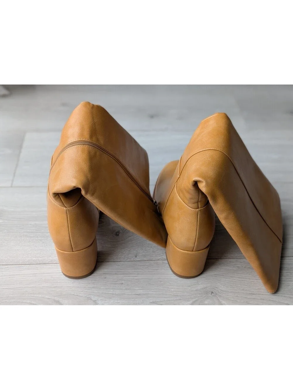 Aiuniind Tan Camel Square Toe Chunky Heel Knee High Boots 9.5